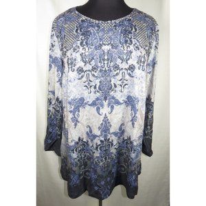 Arna York Women's Plus Size 26-28 Blue Floral Paisley Print Beaded Tunic
